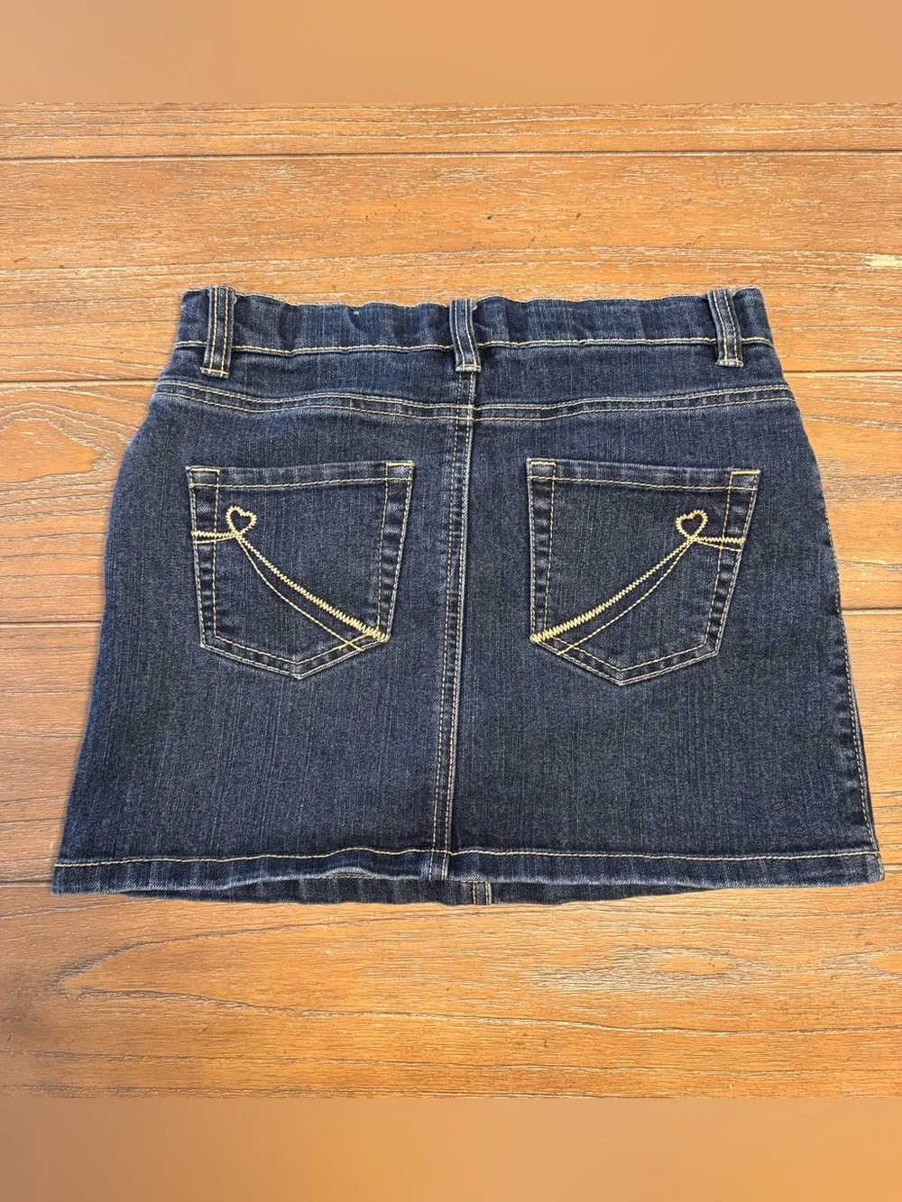 1989 Place Dark Blue Denim Skirt with Red Floral Embroidery #2